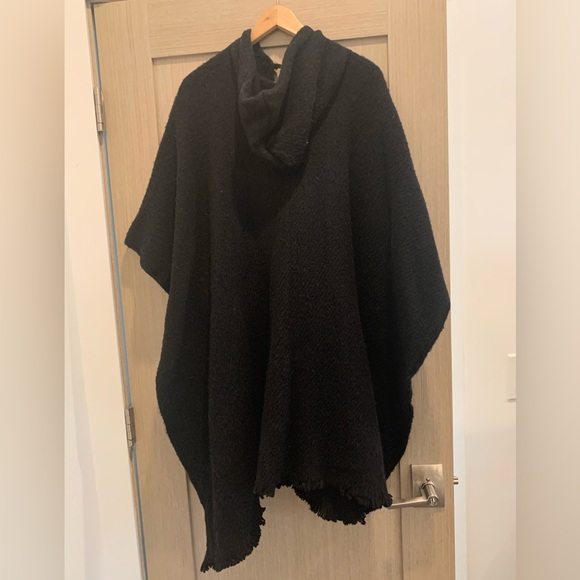 Black 100% alpaca wool vintage cape with hood - Picture 2 of 3